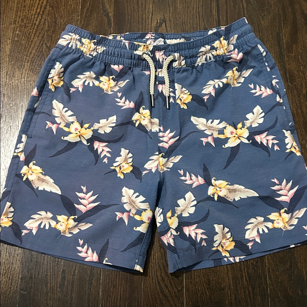 Fair Harbor Swim Trunks Boy L Blue Floral Lined, pockets